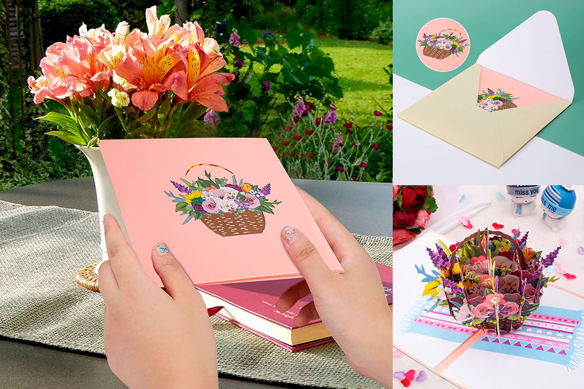 Carte florale Pop-Up 3D Fête des Mères