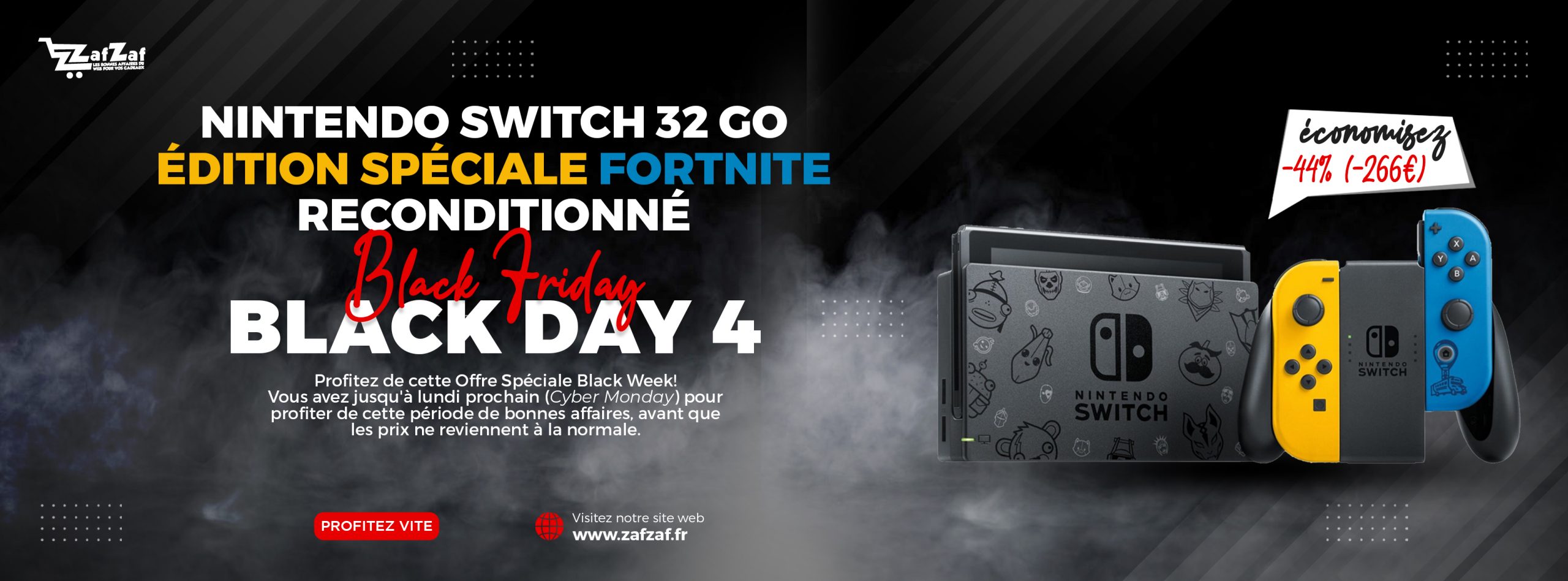 BLACK DAY 4 - Nintendo Switch Noir 32 Go Reconditionné Édition spéciale Fortnite