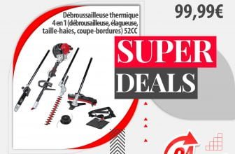 Débroussailleuse thermique 4 en 1 SCHEPPACH 52CC (débrousailleuse, élagueuse, taille-haies, coupe-bordures)