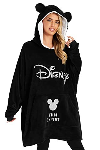 Disney Sweat à Capuche Femme Pull Plaid Oversize en Polaire, Idée Cadeau Femme Minnie Mickey (Noir)